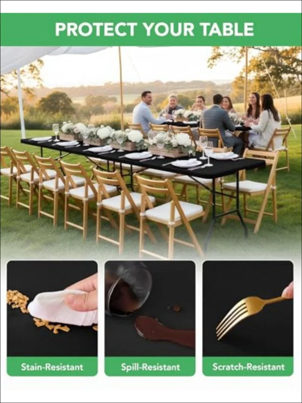 Fitted Elastic Tablecloth 6 Ft Rectangular Polyester Spandex Stretch Cover